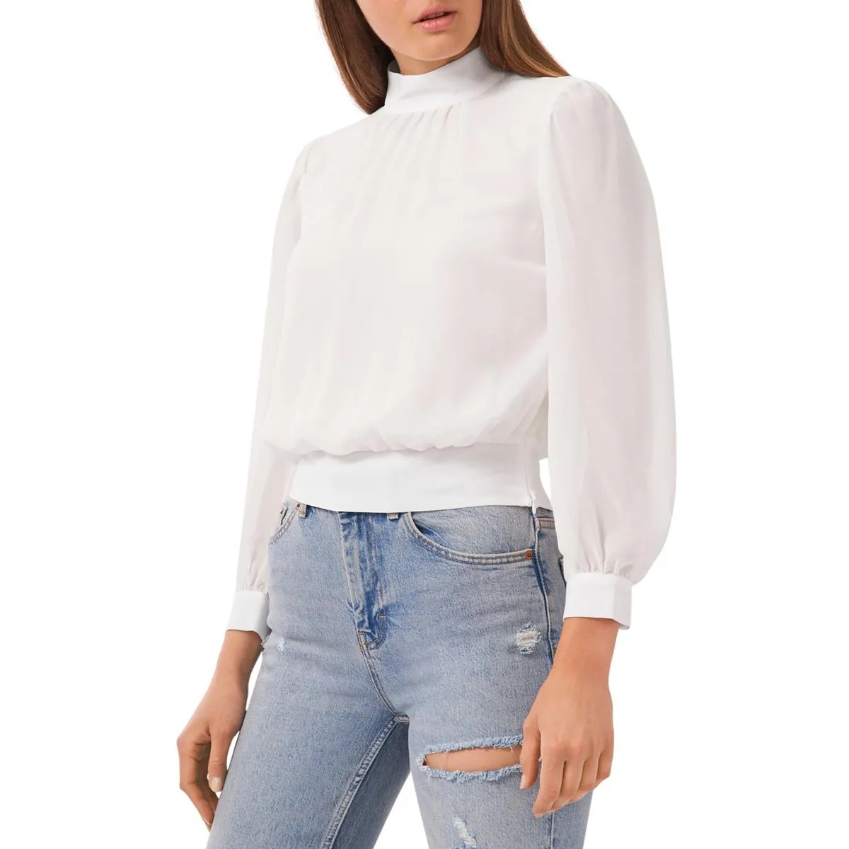 1.State Womens Mock Neck Cut Out Cropped