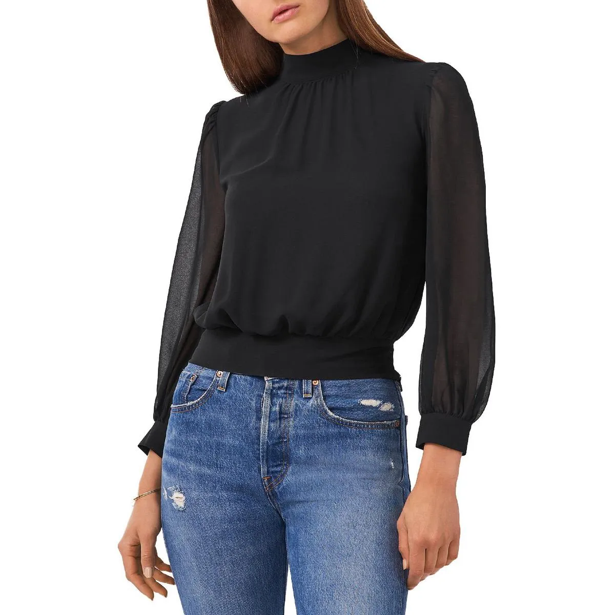 1.State Womens Mock Neck Cut Out Cropped