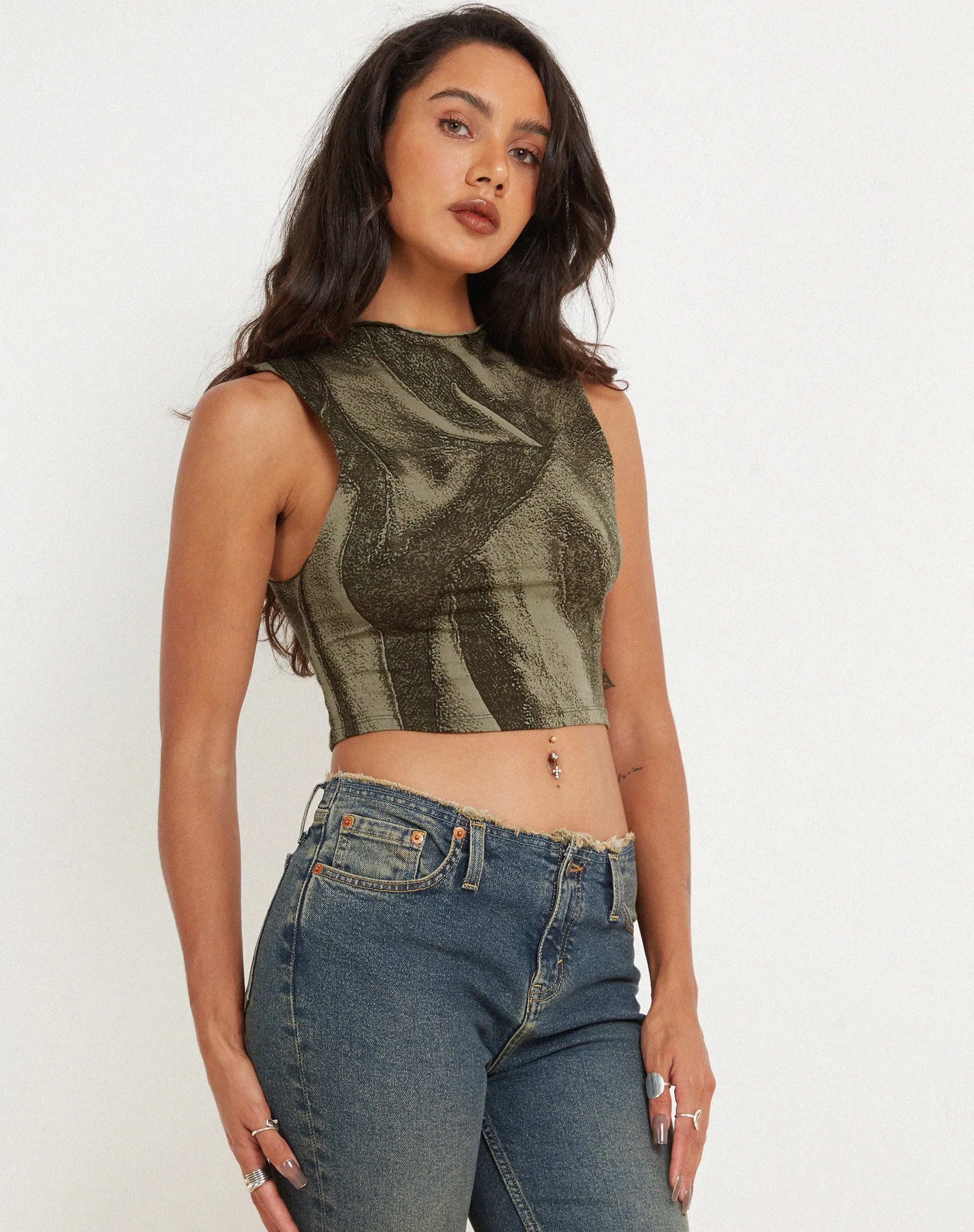 Ajak Crop Top in Dystopian Crease Khaki