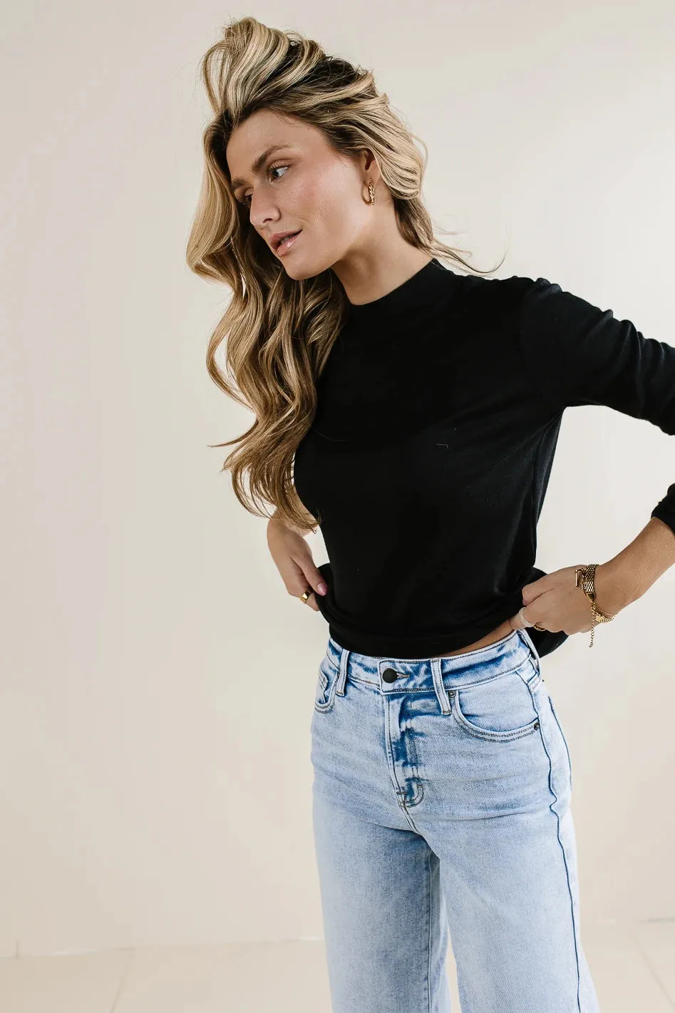 Alani Mock Neck Top in Black