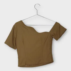 Arnsdorf Brown Wavy Neckline Off Shoulder Top