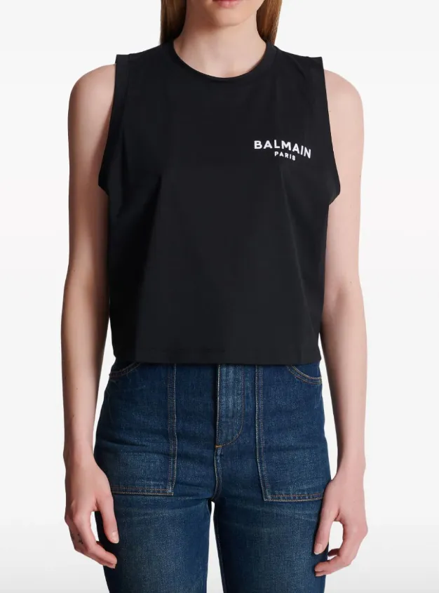 Balmain contrasting flocked tank top