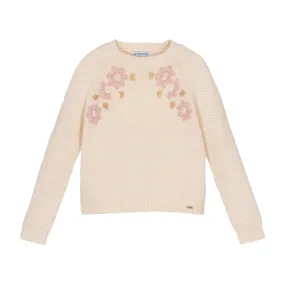 Beige Floral Knit Sweater