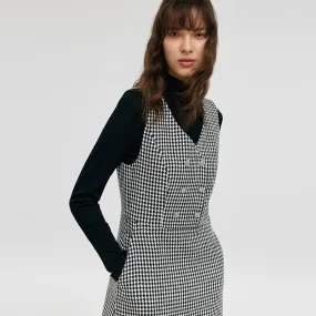 Black And White Houndstooth Vest Dress And Mock Neck Sweater Two-Piece Suit