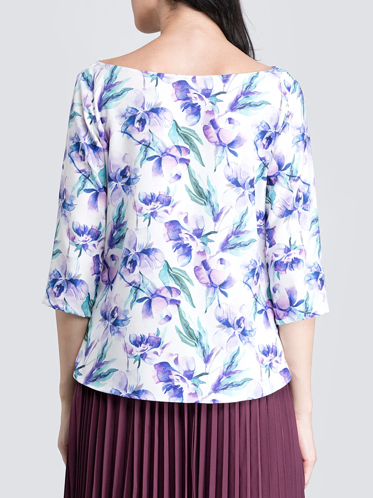 Boat Neck Floral Top - Purple