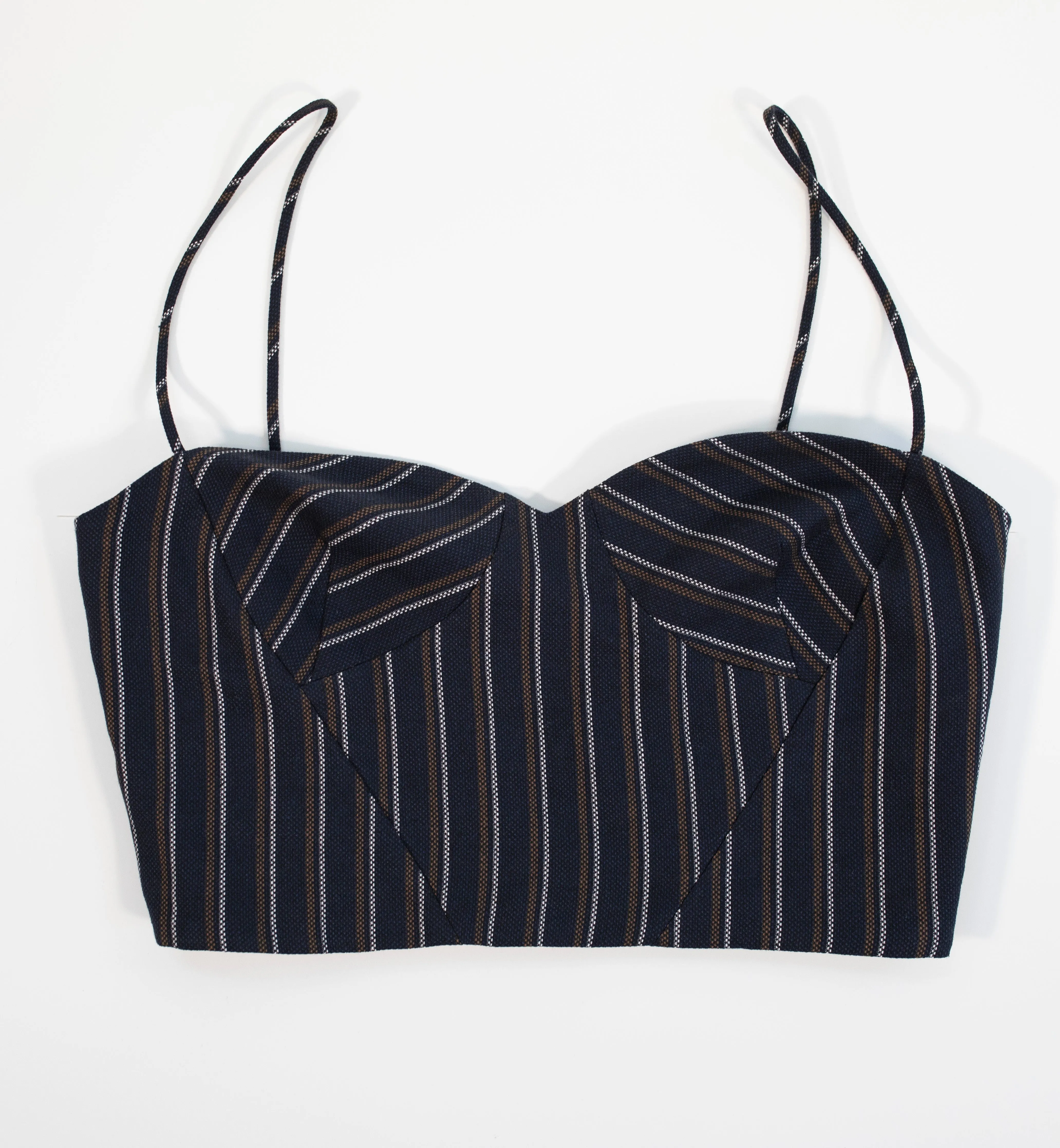 Cady Strap Crop Top in Navy Pinstripe