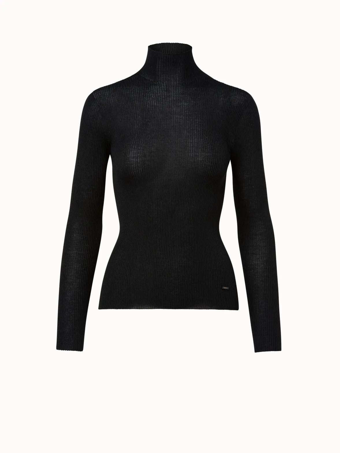 Cashmere Silk Fine Rib Mock Neck