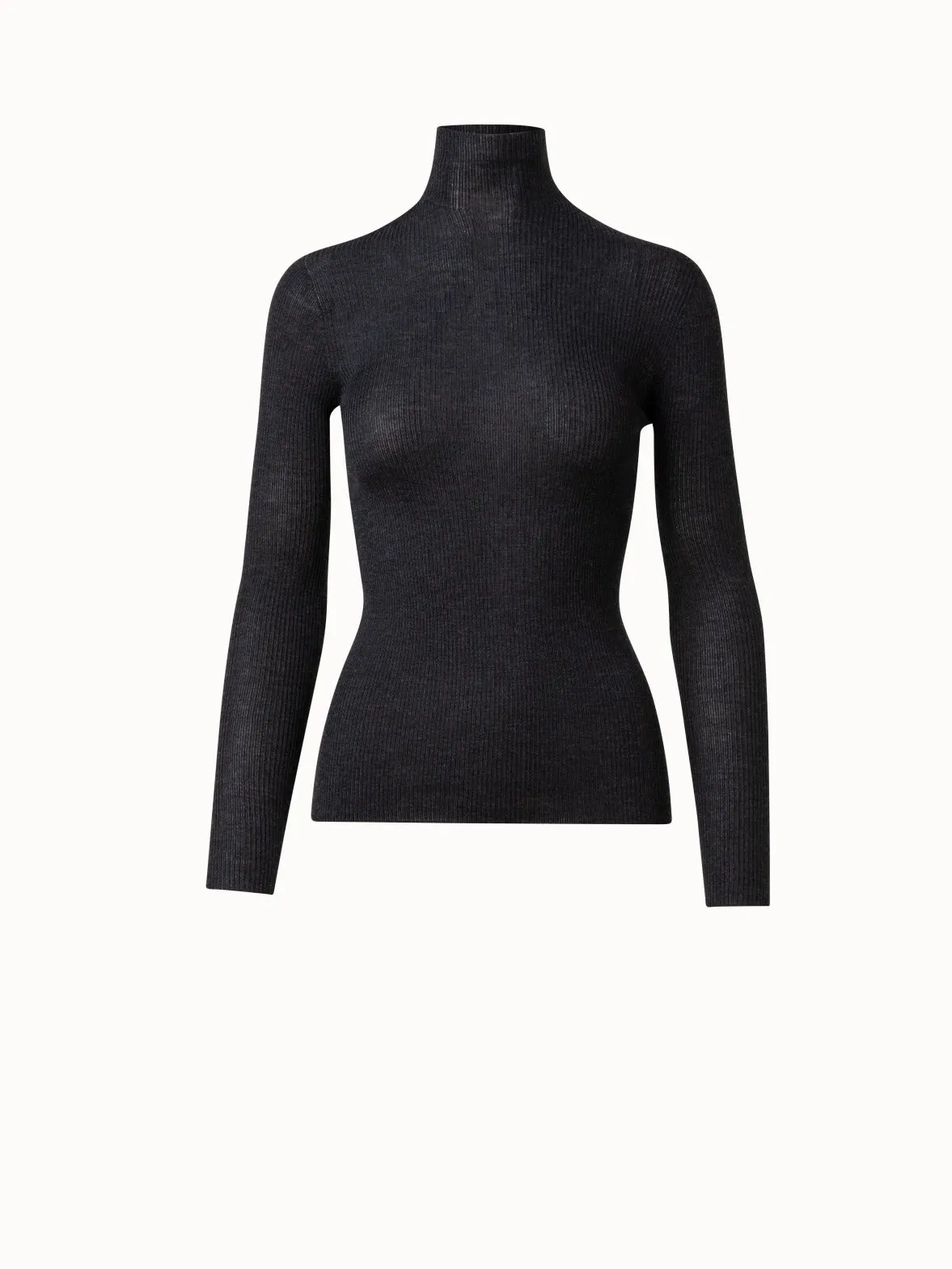 Cashmere Silk Fine Rib Mock Neck