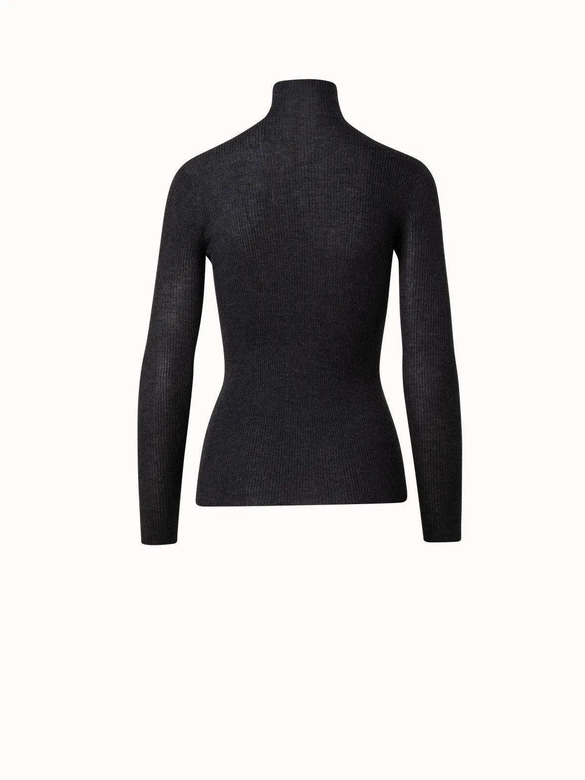 Cashmere Silk Fine Rib Mock Neck