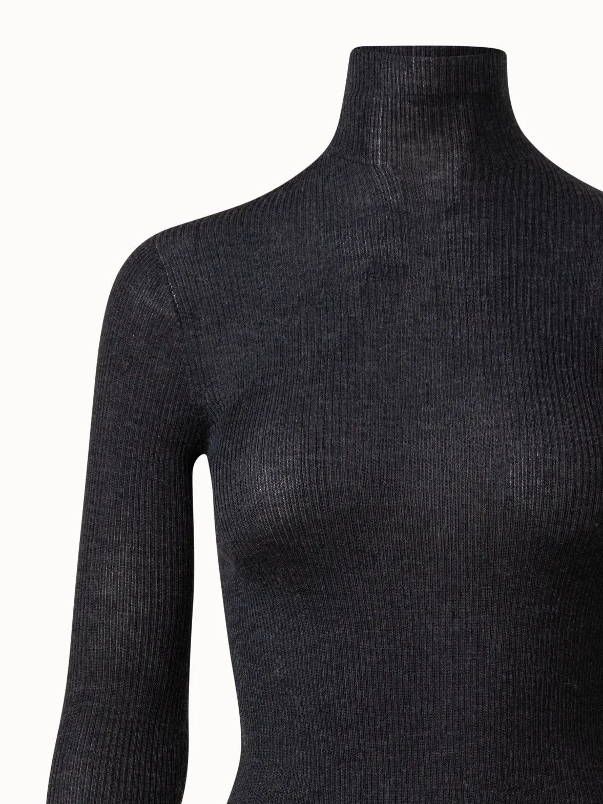 Cashmere Silk Fine Rib Mock Neck