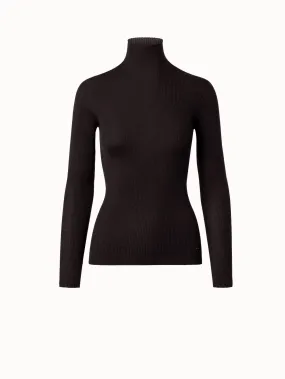 Cashmere Silk Fine Rib Mock Neck