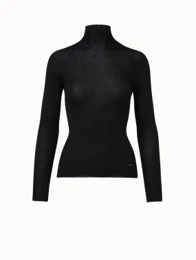 Cashmere Silk Fine Rib Mock Neck