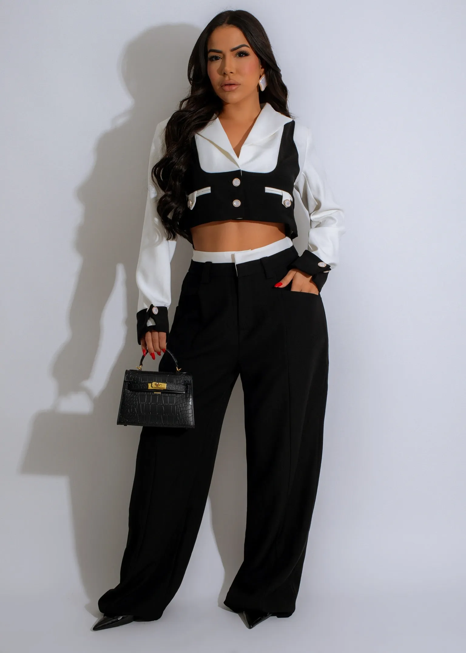 Chic Contrast Pant Set Black