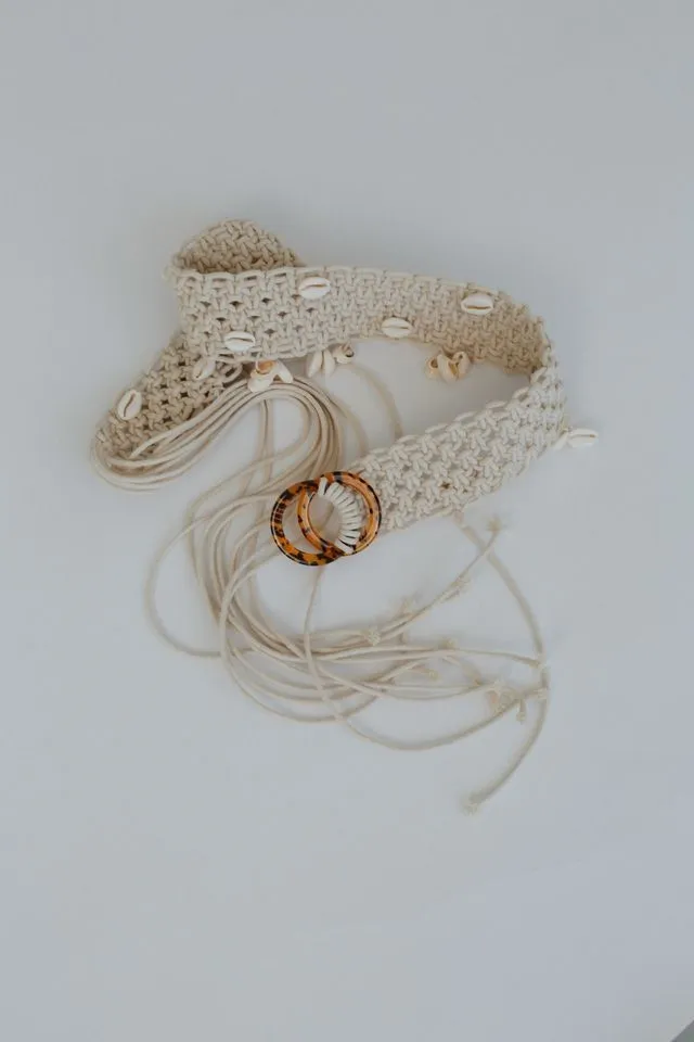 Coastal Chic Sea Shell Embroidered Belt - Natural