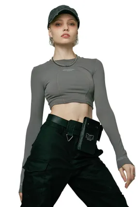 Dark Grey Round-Neck Fitted Crop Top