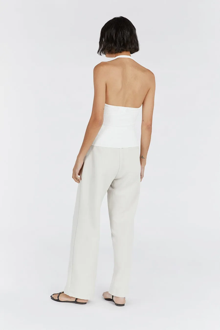 EDDISON OFF WHITE KNIT HALTER TOP