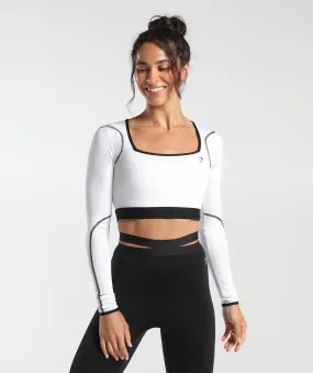 Gymshark Contrast Long Sleeve Crop Top - White