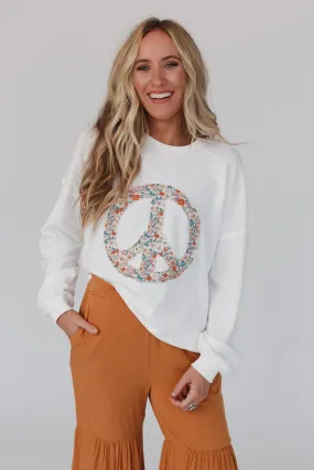 Jenny Floral Peace Sign Pullover Top - Off White