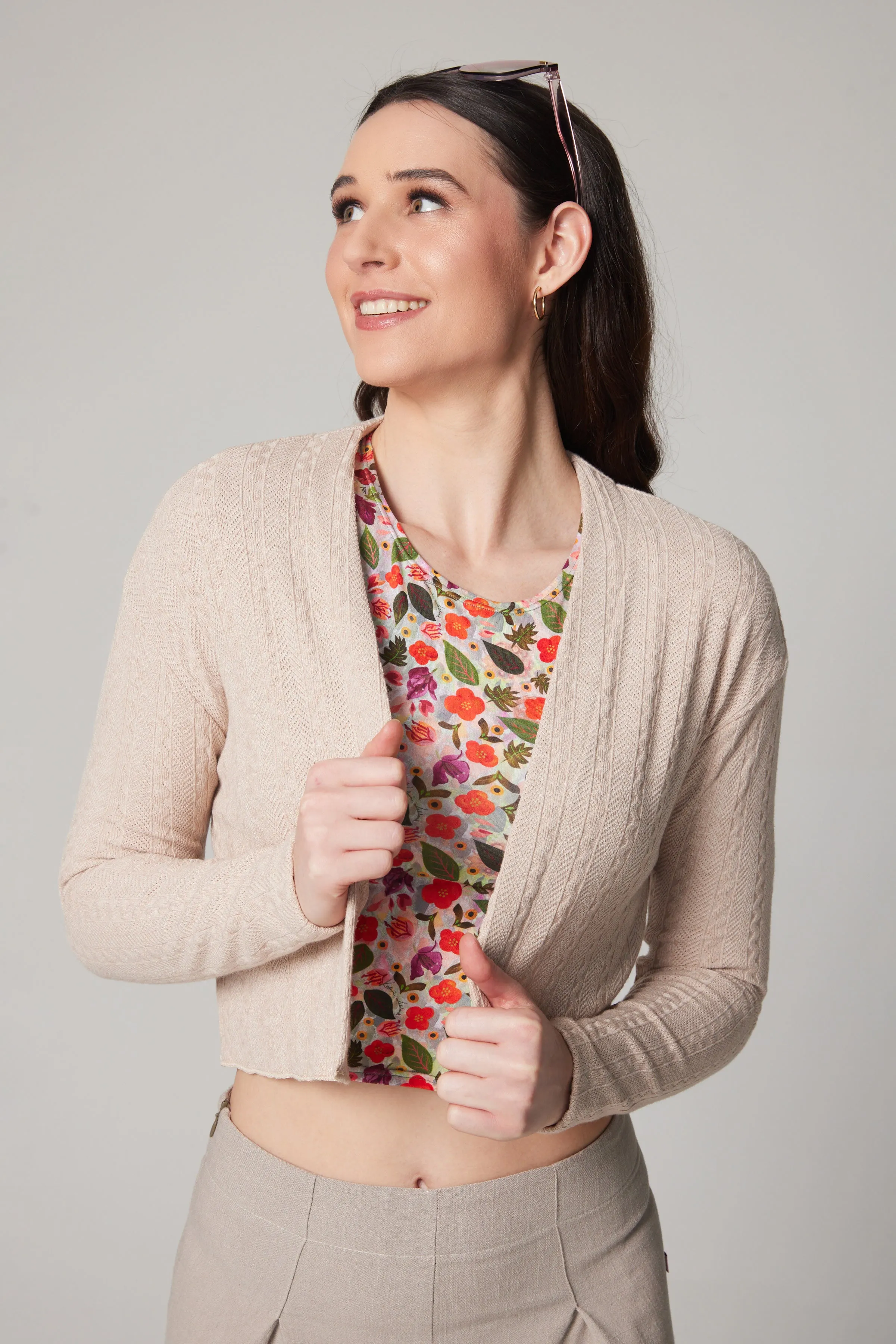 Knit Short Cardigan - Beige