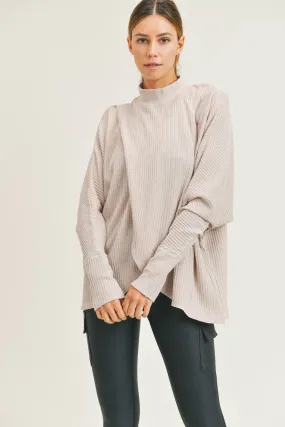 Mock Neck Overlay Waffled Top