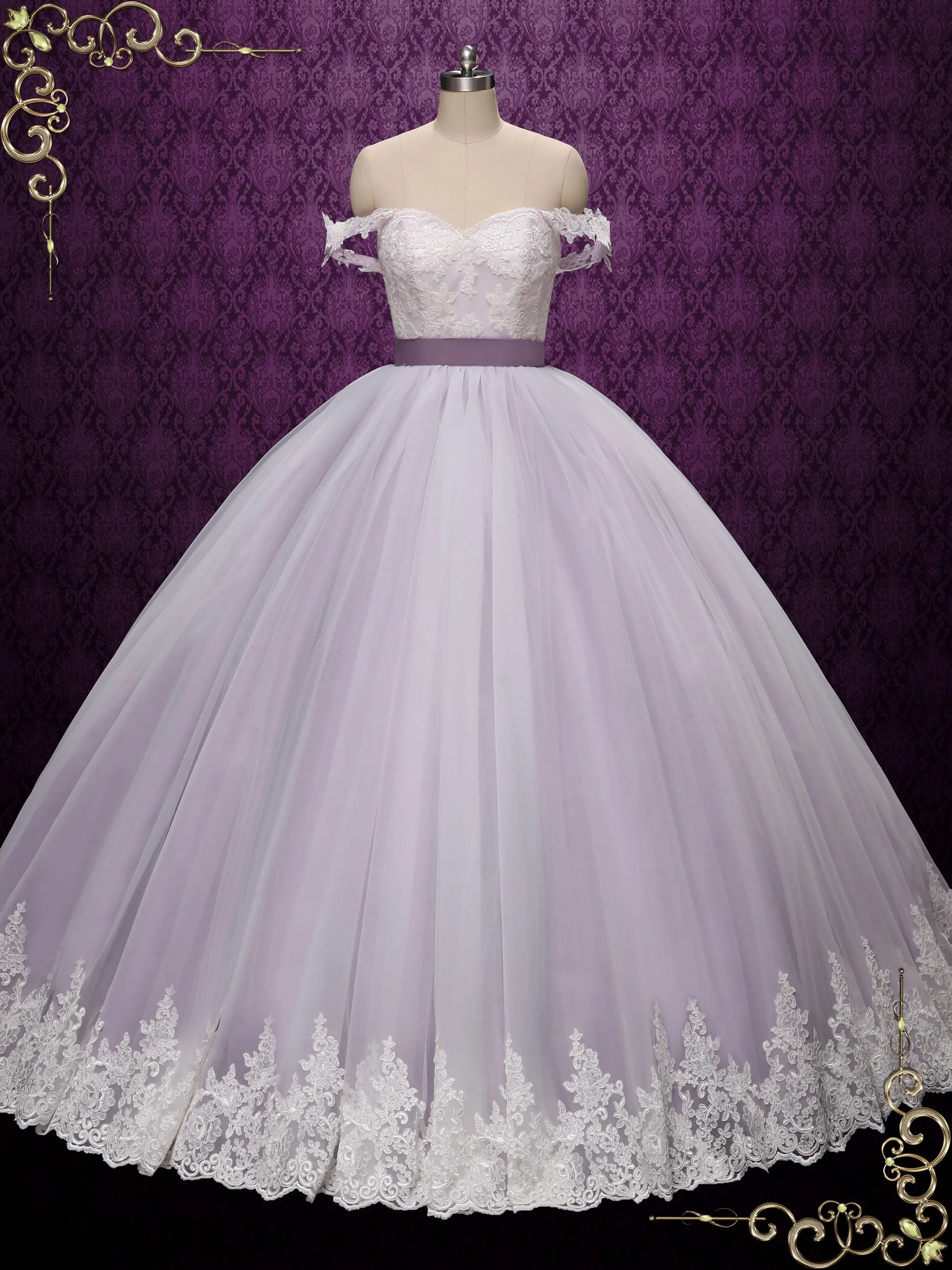 Purple Ball Gown Off Shoulder Wedding Dress | VARLEY