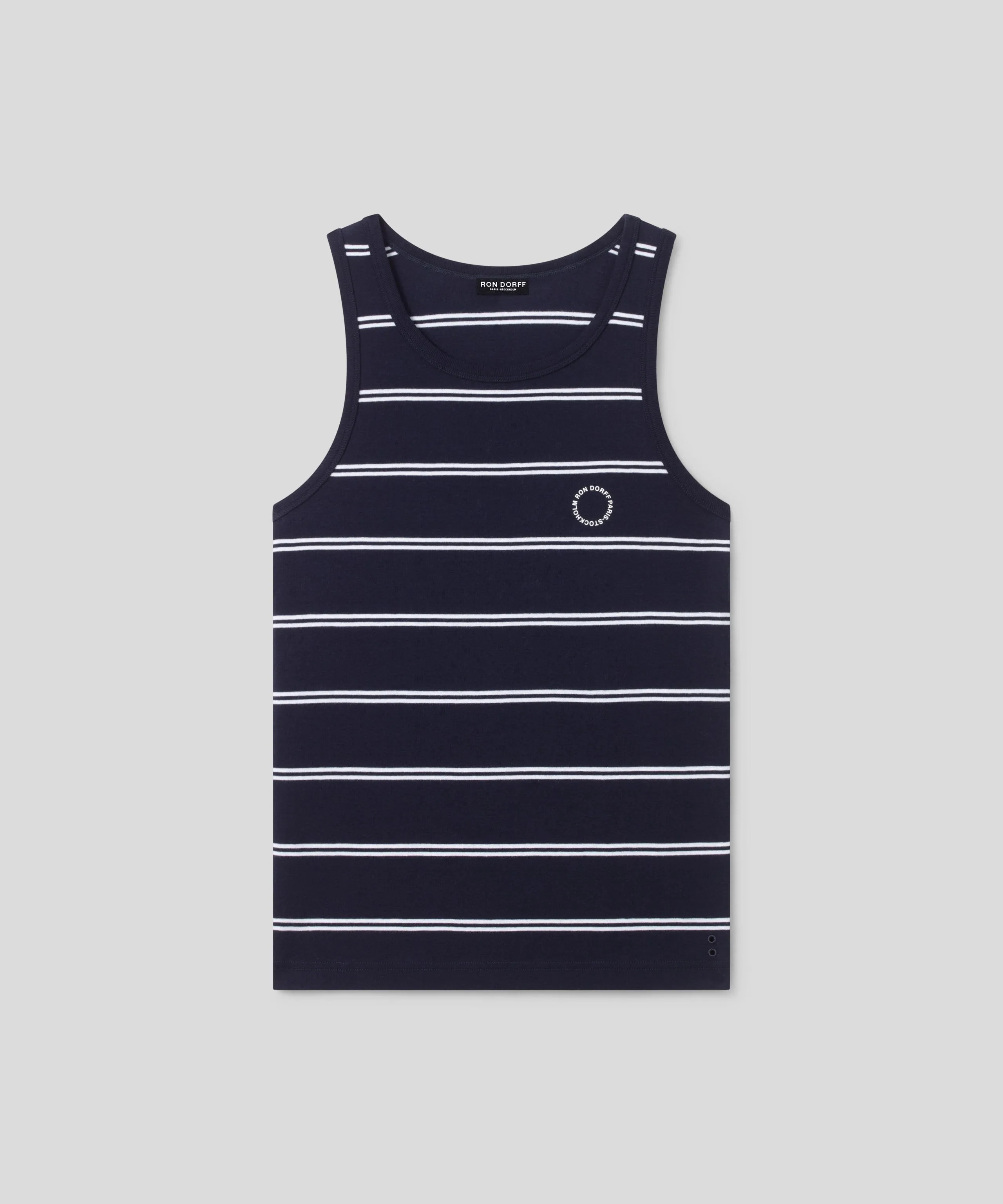 Ribbed Tank Top w. Double Stripes: Navy