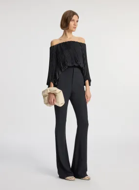 Sienna Satin Pleated Off Shoulder Top