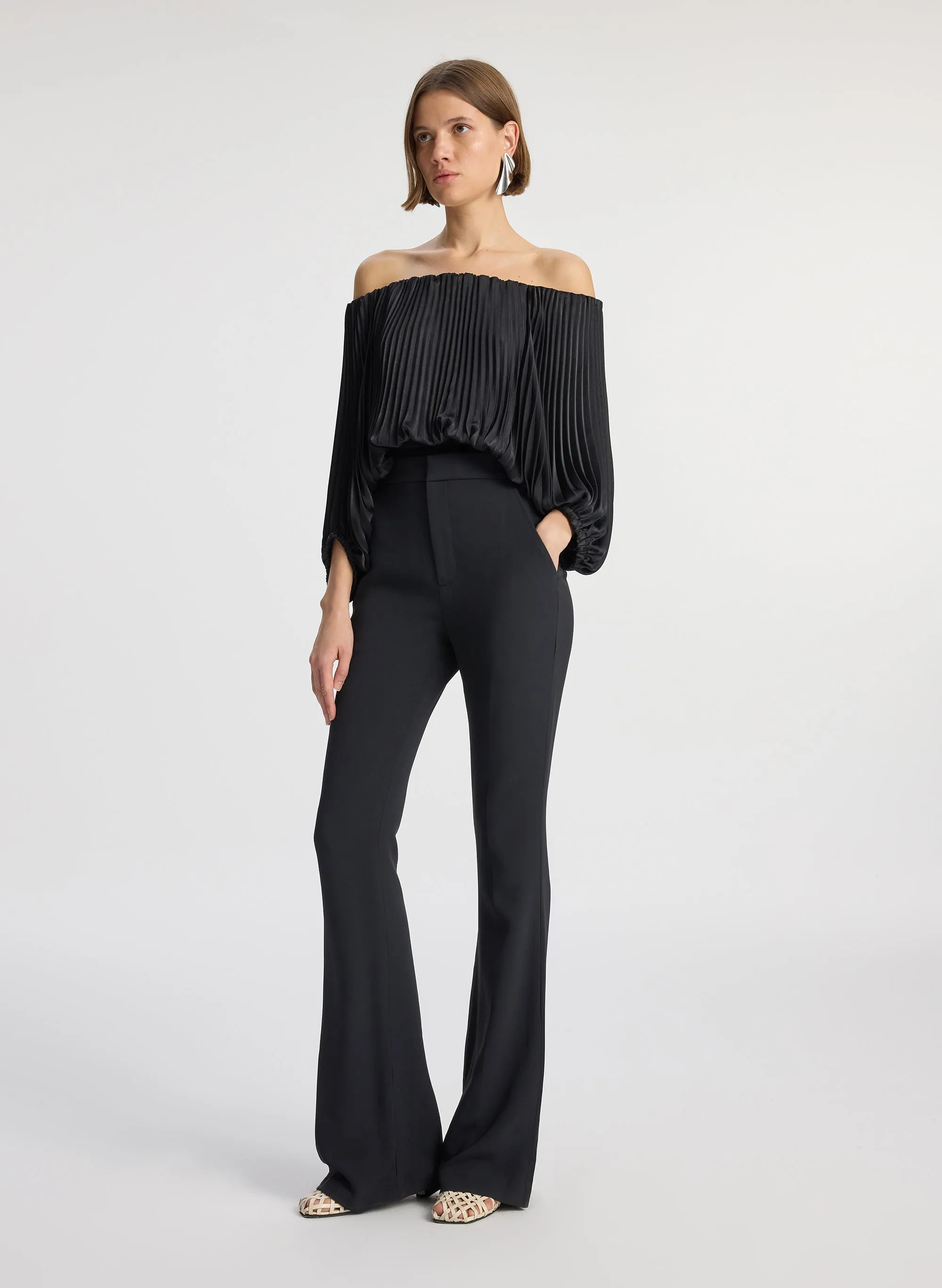 Sienna Satin Pleated Off Shoulder Top